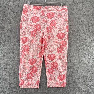 Talbots Pants Womens 8 Petite Perfect Skimmer Coral Floral Stretch Cropped Capri
